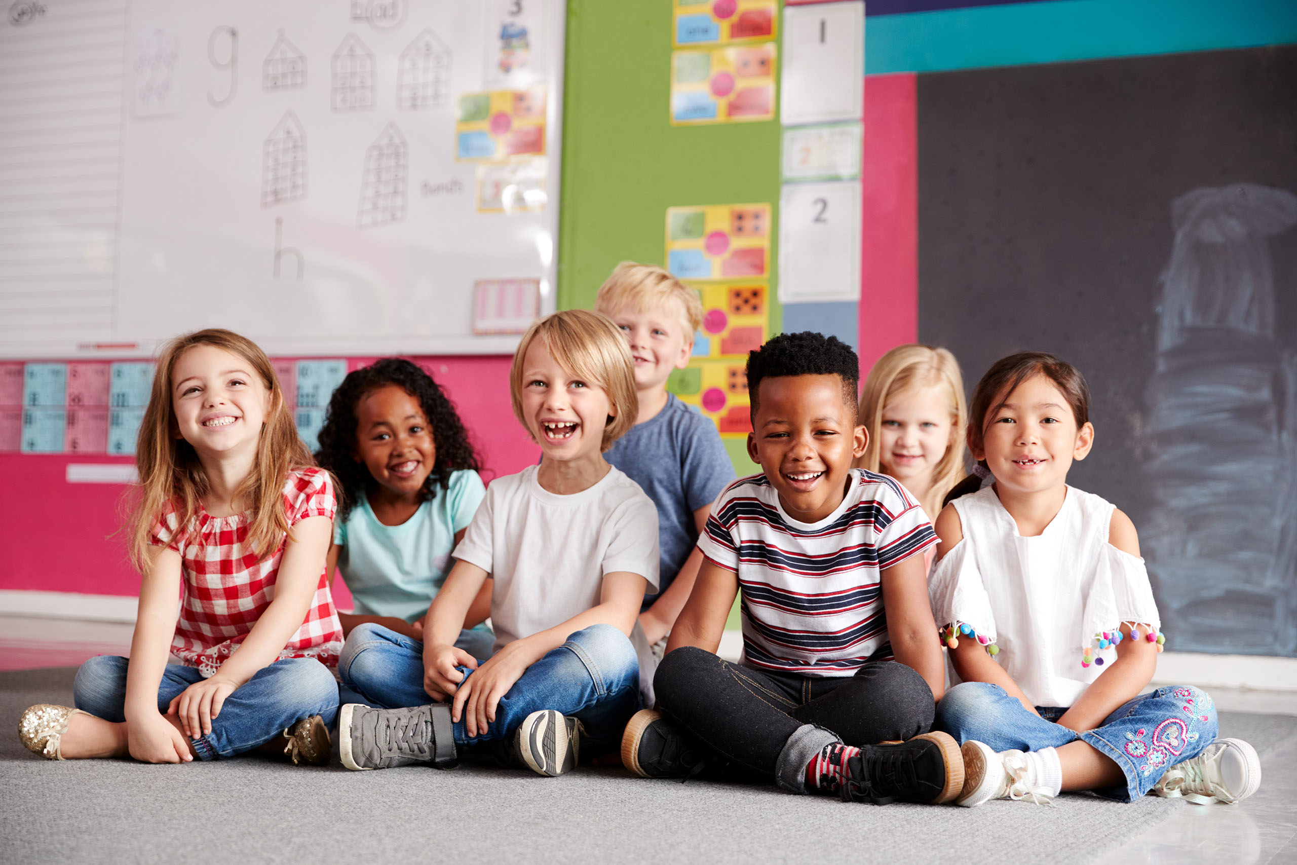 Kids sitting and laughing