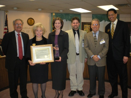 Award presentation to Milken Education Award winner on Tuesday, January 26, 2010Left to right are Scott Pfeiffer, Nancy S. Grasmick. Kim Jakovics, Christian Slattery, Peter Litchka, and James H. DeGraffenreidt, Jr.