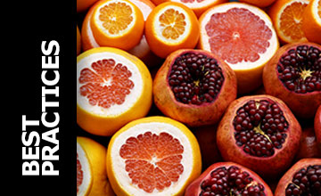 Best Practices Button showing an image of multicolored fresh citrus fruits.